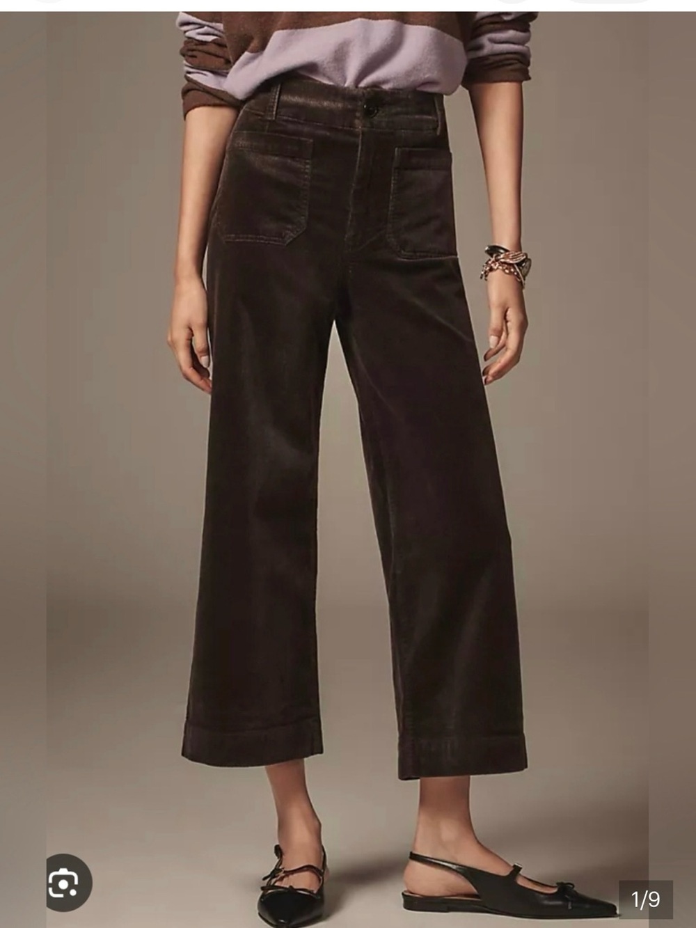 Anthropologie Maeve Collette Dark Green Corduroy Cropped Pants, Sz 27